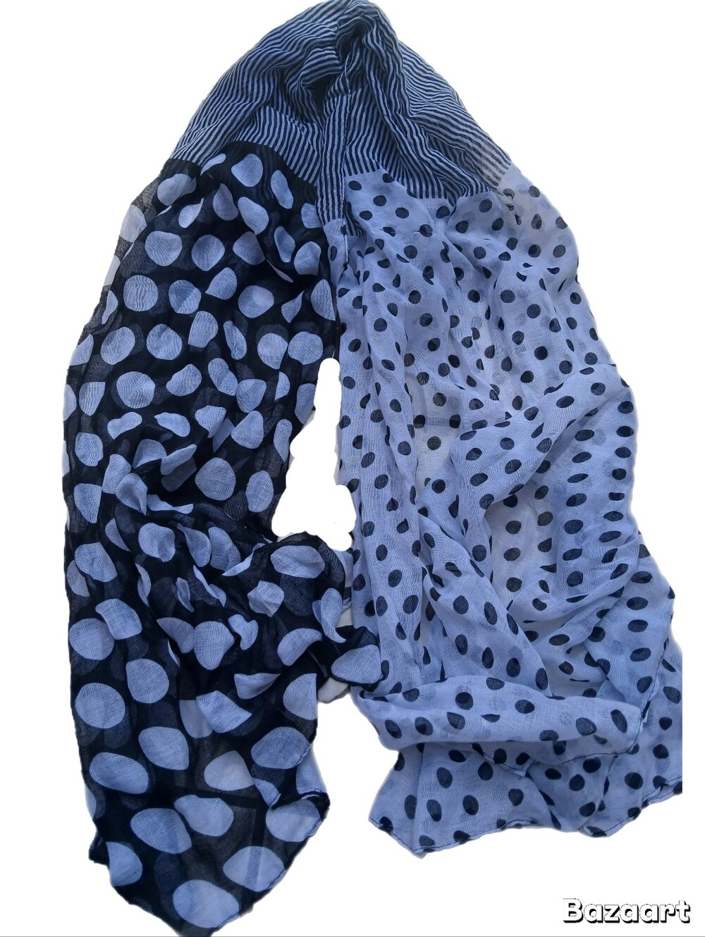 Black And White 3 Pattern Polka Dot & Stripped Lightweight Scraf | 71 X 35